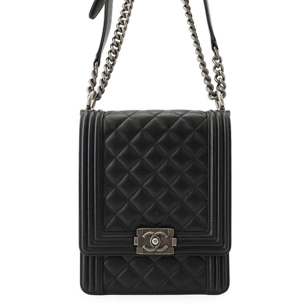 Chanel Chain Shoulder Bag Boy Lambskin AS0130 CHANEL Handbag Black Women's